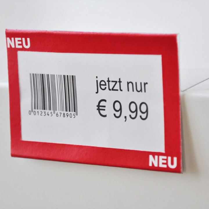 Einlegeschild und Einlegeschiene für den Regalboden